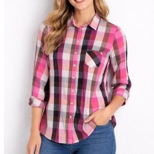 GERRY WEBER PLAID BUTTON DOWN SHIRT SIZE LARGE